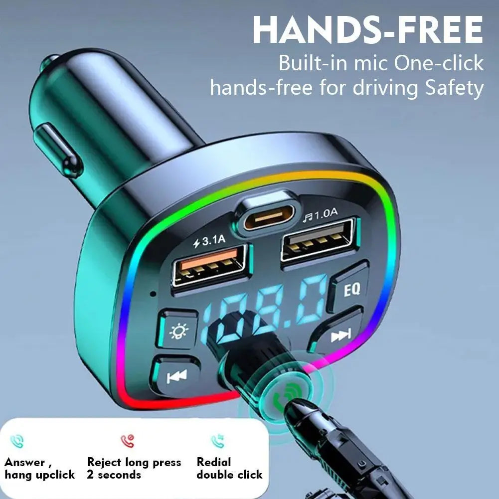 Car Hands-Free Bluetooth-compaitable 5.0 FM Transmitter