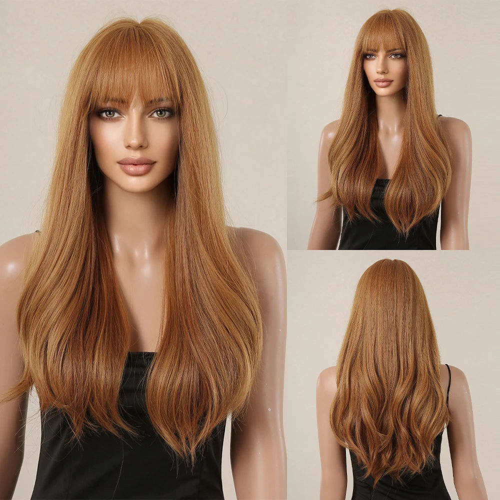 Long Wavy Curly Gray Brown Synthetic Wigs for Women