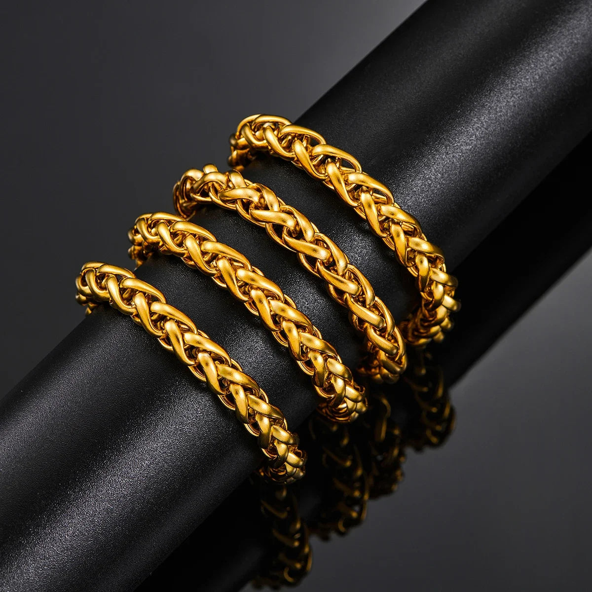 Gold Color Wheat Braided Stainless Steel Necklace Link Classic Curb Chain for Men Women Jewelry