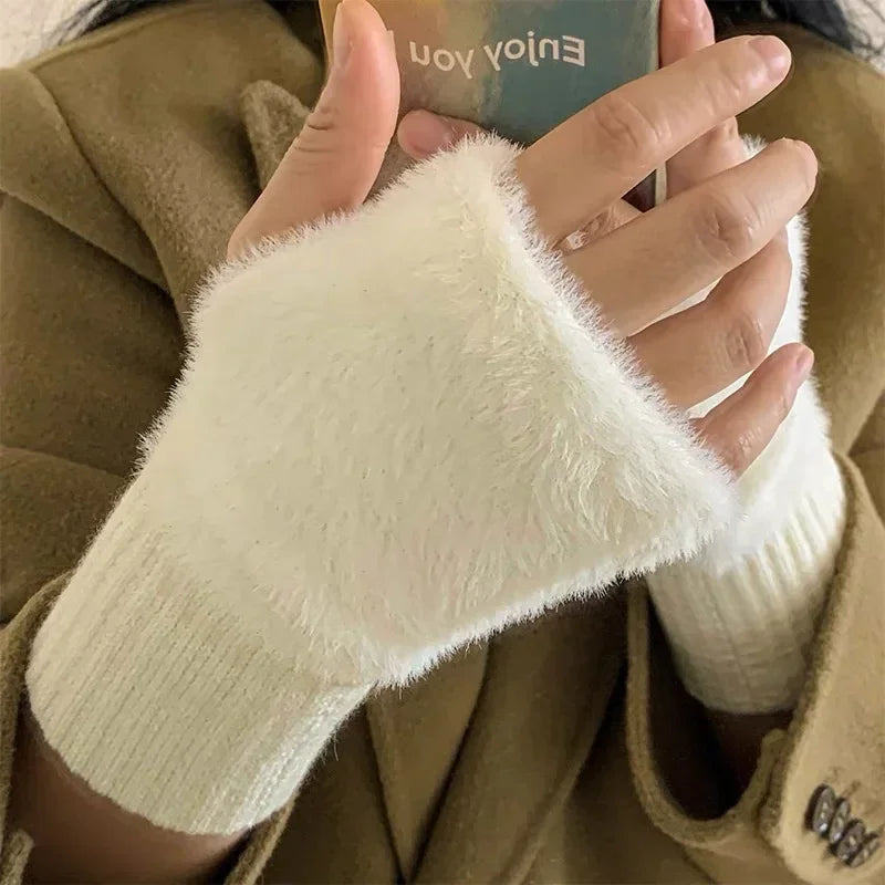 Soft Winter Half Finger Gloves Women