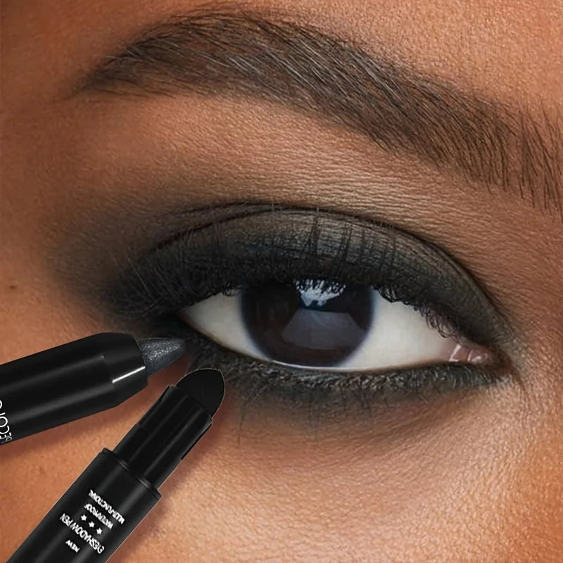 Pearlescent Eyeshadow Pencil Stick Highlight Stick, Black & Grey Shimmer Eye Shadow Pen with Eyeliner