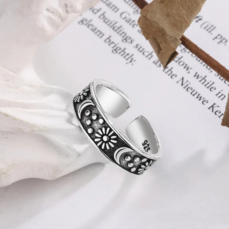 925 Sterling Silver Sun Moon Rings For Women Engagement Luxury Jewelry Vintage Accessories