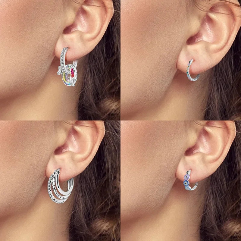 New 925 Silver Classic Earrings Colorful Zircon
