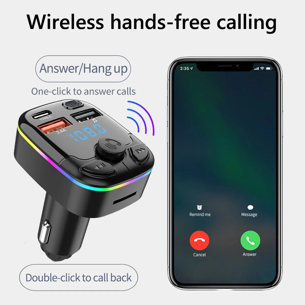 Wireless FM Transmitter Support TF Card U Disk Music Car MP3 Player Dual USB