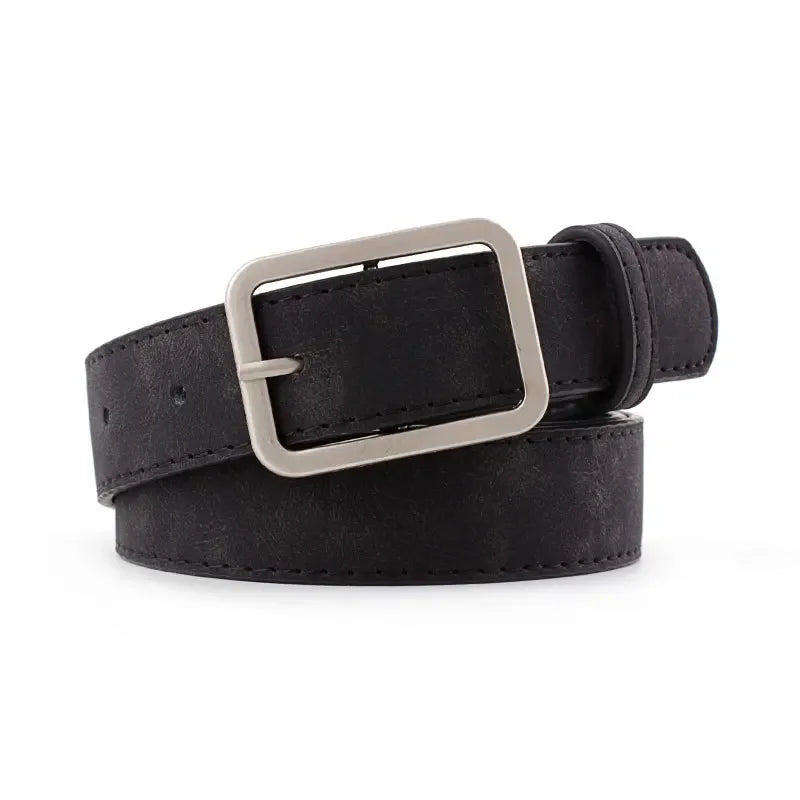 Fashion Square Pin Buckles Belts Women Silver Buckle Leather Belts
