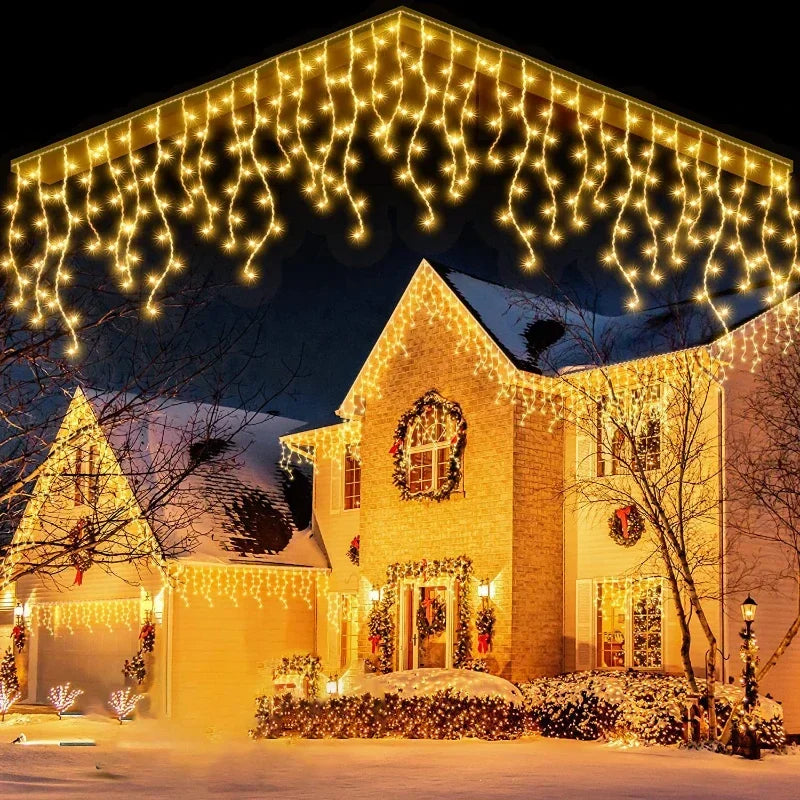 Outdoor Decoration 4m Droop 0.4-0.6m Curtain Icicle Led String Lights 220V EU Plug Garden Xmas Garland Decorative Lights