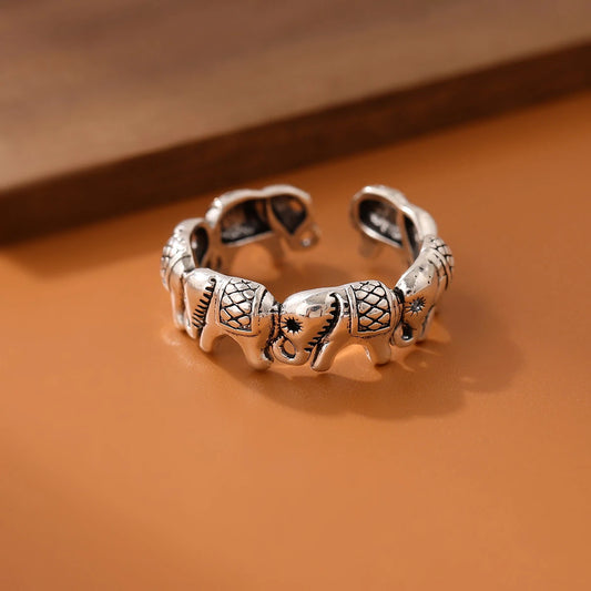 New Minimalist Retro Thai Silver Animal 925 Sterling Silver Jewelry Personality Elephant Group