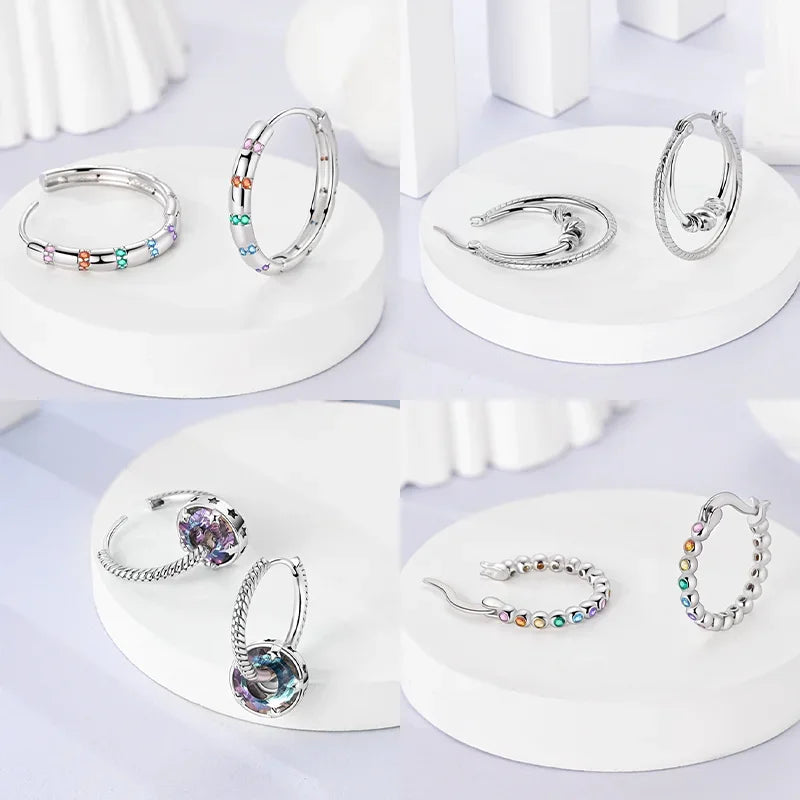 New 925 Silver Classic Earrings Colorful Zircon