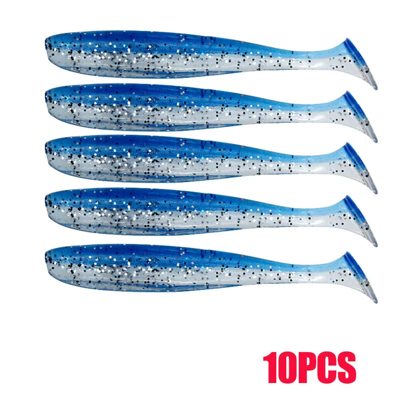 10-30pcs T Tail 55mm 70mm 90mm Shad Worm Soft Bait