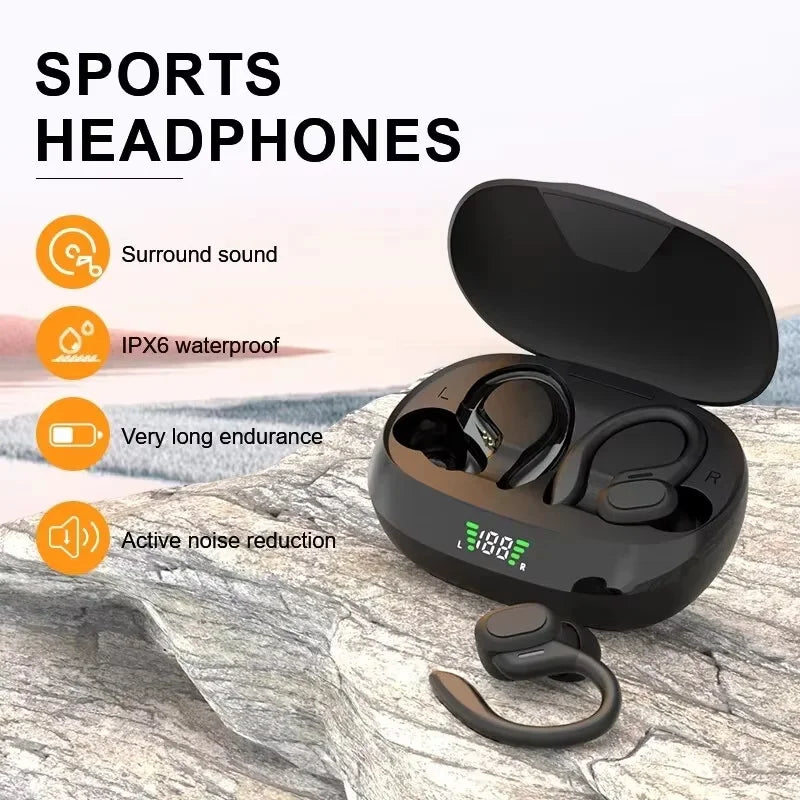 Wireless Earbuds Ear Hook Sports HiFI Stereo Waterproof Headset With Mic TWS Headphone