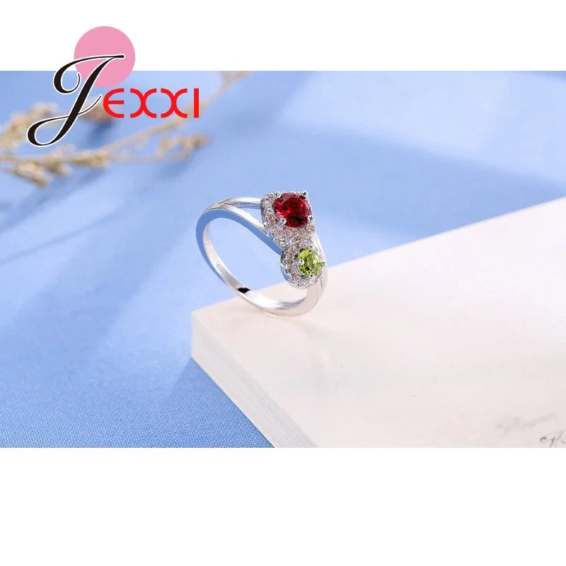 925 Sterling Silver Jewelry Round Cubic Zircon Crystal Wedding Bands Finger Ring Women