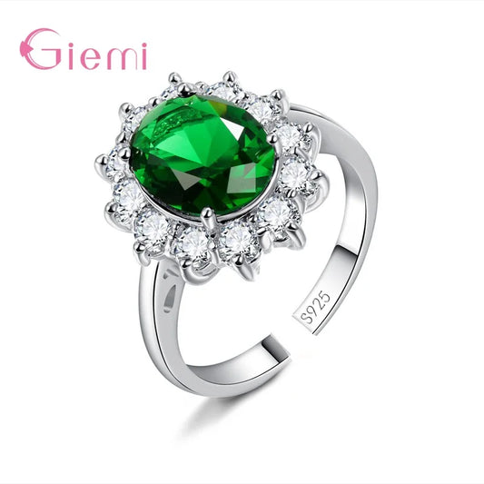 925 Sterling Silver Color Wedding Engagement Rings Prong Shiny Cubic Zirconia