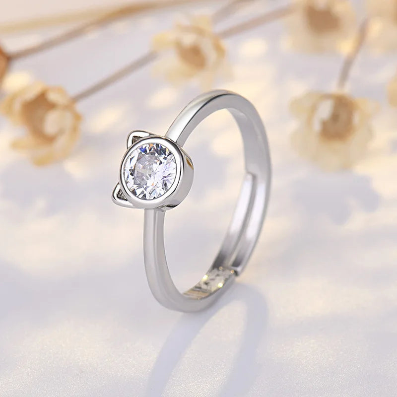 Hot 925 Sterling Silver Ring AAA Zircon Adjustable Simplicity Fashion Exquisite Women Jewelry