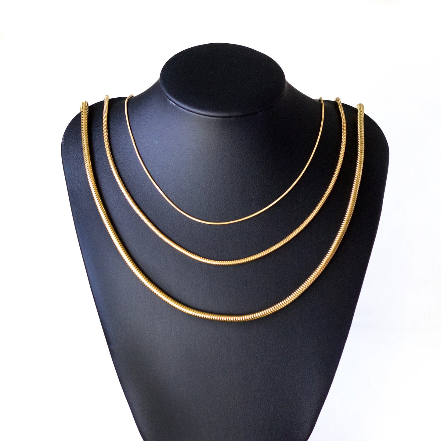 Round Snake Chain Necklace For Women Men Golden Stainless Steel Herringbone