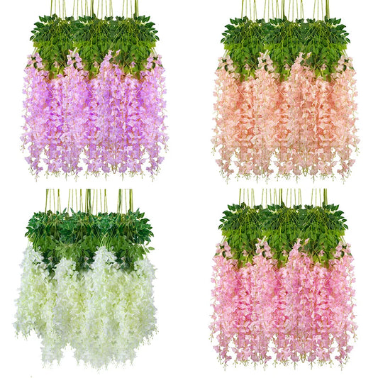12pcs Artificial Flowers Silk Wisteria Vine Fake Silk Hanging Flower for Wedding Party