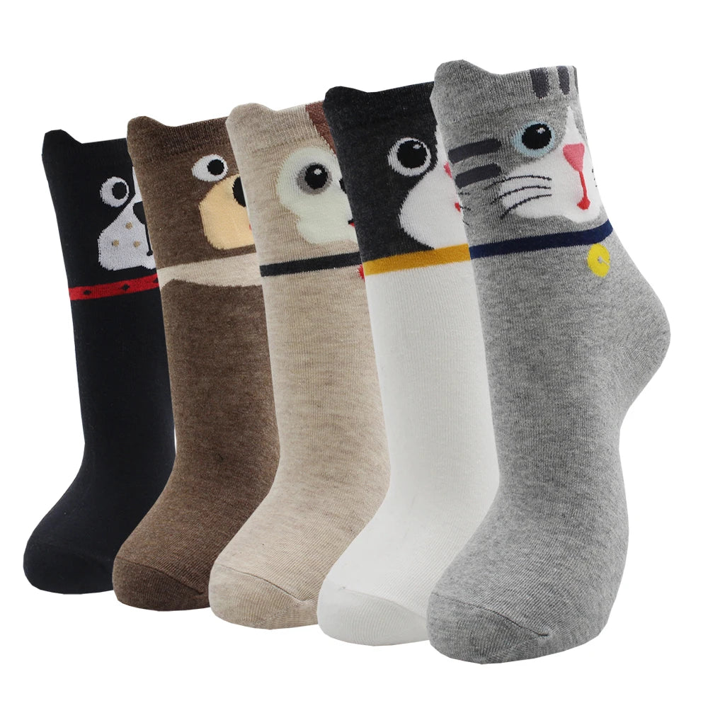 5 Pairs Fashion Colorful Kawaii Cute Cartoon Cotton Women Socks