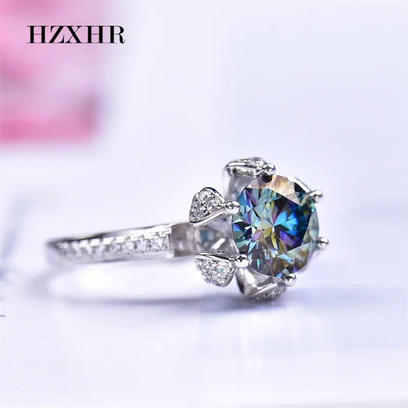 Classic 925 Sterling Silver 2 Carat Pass Diamond Tester Brilliant Cut Colored Moissanite