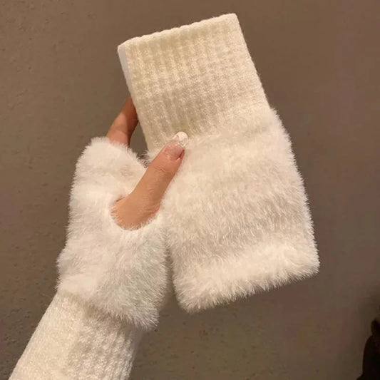 Soft Winter Half Finger Gloves Women
