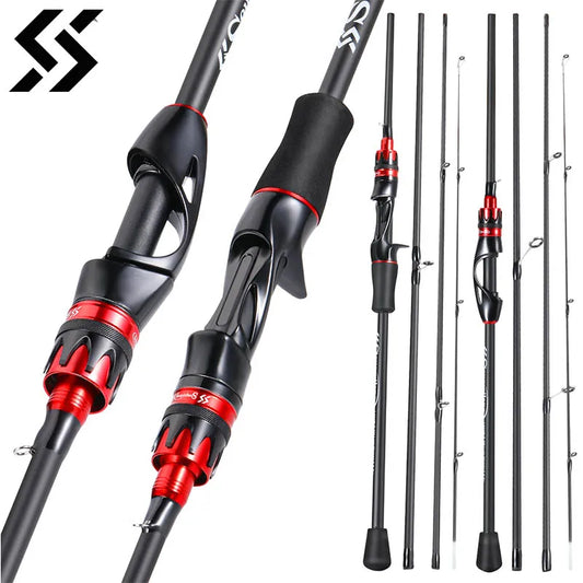 Casting Spinning Fishing Rod 2.1m UltraLight Carbon Fiber Rod Pole 4 Section with EVA Handle