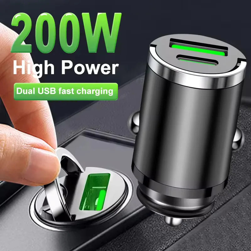 200W mini car charger fast charging for iPhone