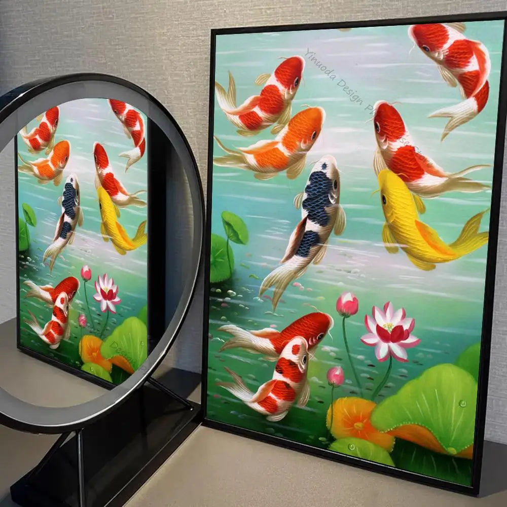 1pc Modern Golden Lotus Koi Fish Poster