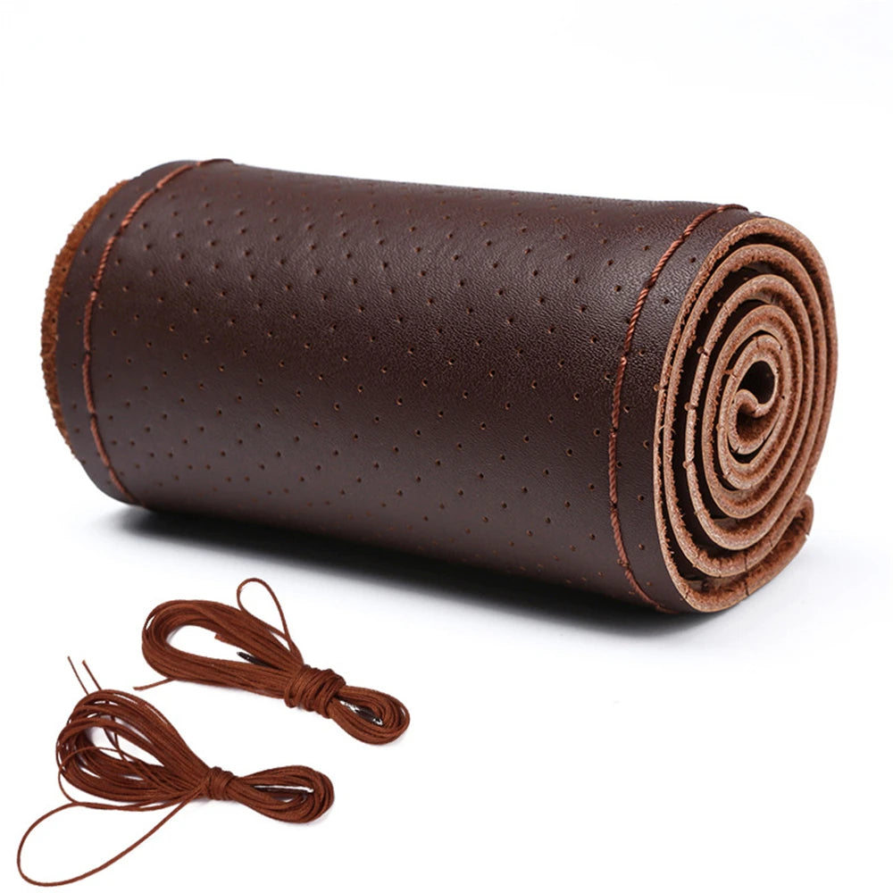 Leather Car Steering Wheel Cover Car Braid On The Steering Wheel 38 cm DIY Universal Auto Steering Wheel Cover Leather Case