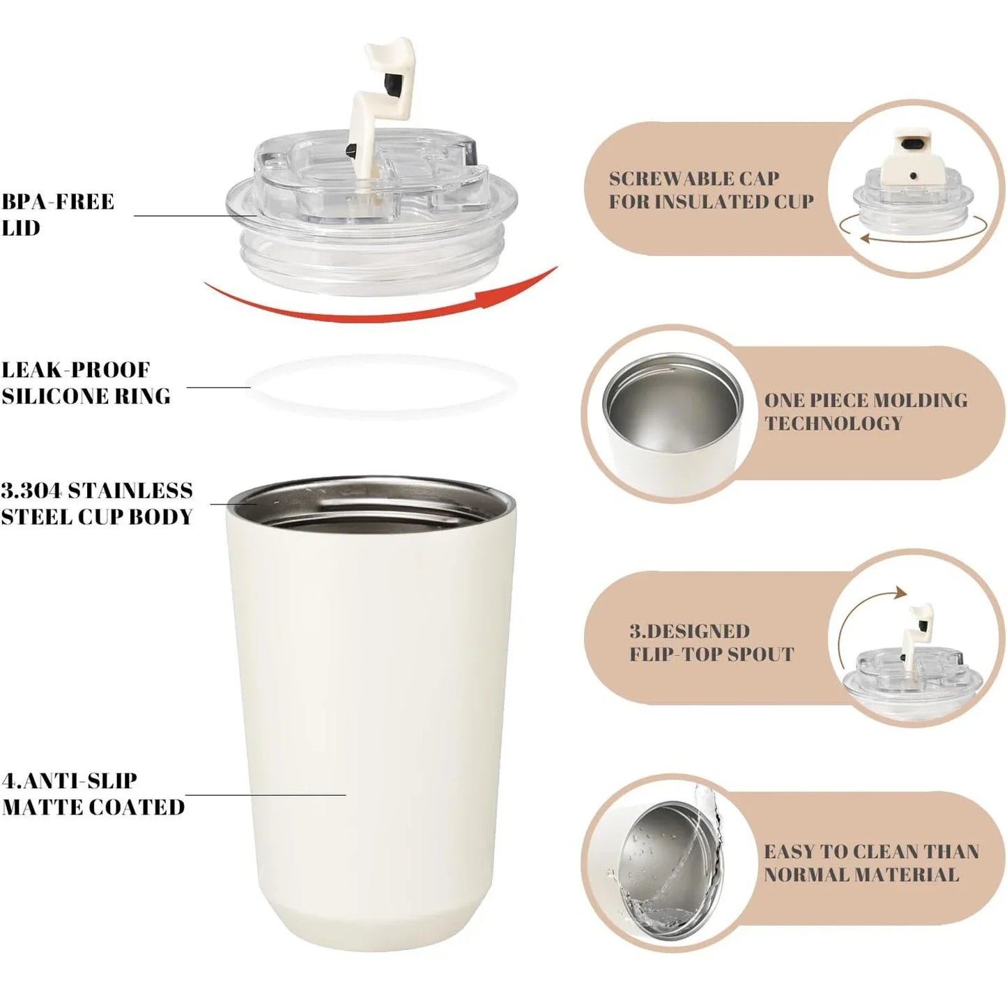 1PCS Tumbler Thermos Cup Milky White Coffee Mug