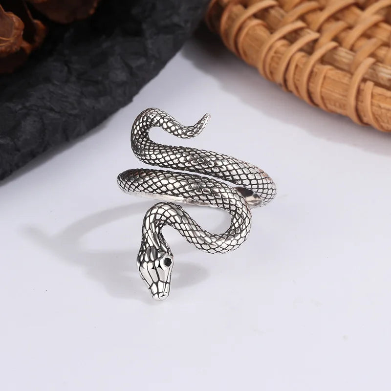 Gothic Entwined Viper Cobra Open Adjustable Ring Women's Fashion Alternative Casual Jewelry