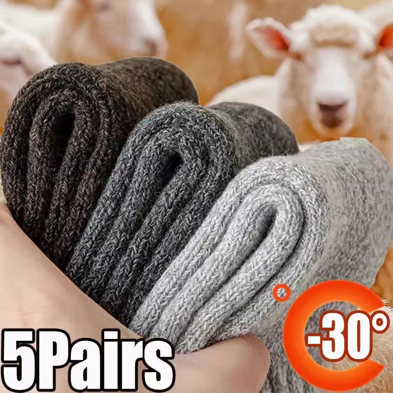 5 Pairs Autumn Winter Thicken Wool Socks Women
