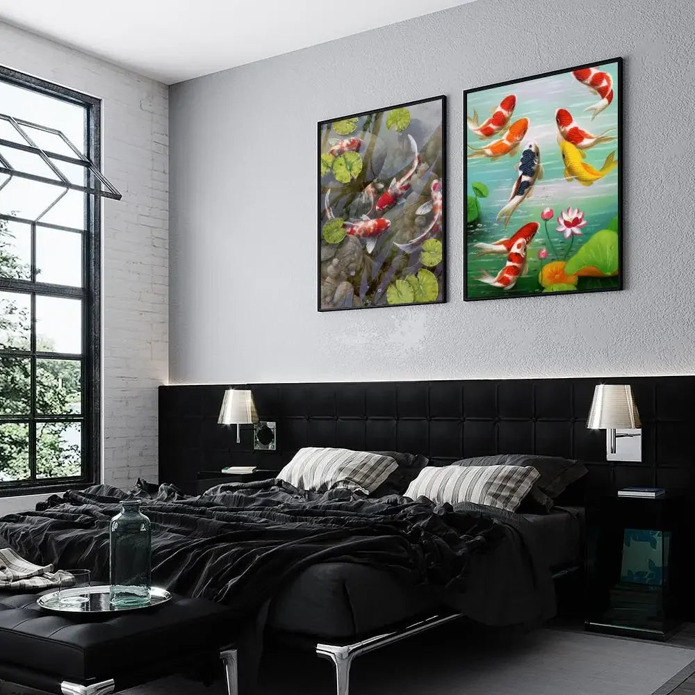 1pc Modern Golden Lotus Koi Fish Poster