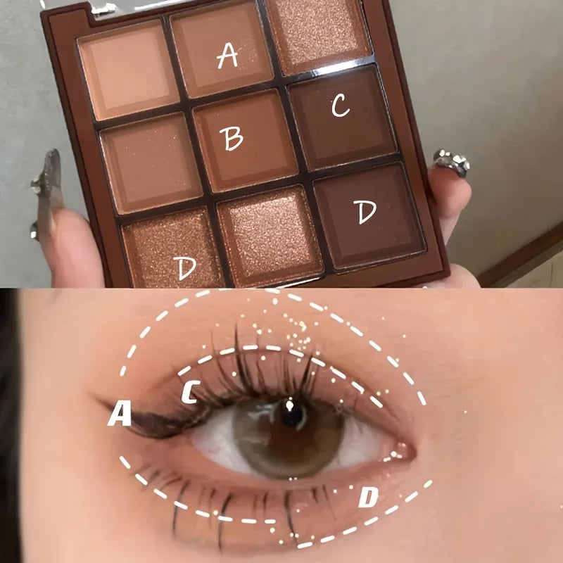 2024 Mocha Chocolate 9 Colors Eyeshadow Palette Matte Pearly Glitter Finish