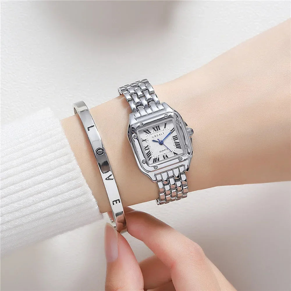 Women Square Watches Gold Alloy Strap