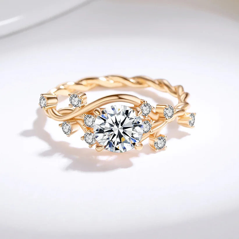s925 silver moissanite ring with vine texture suitable for ladies