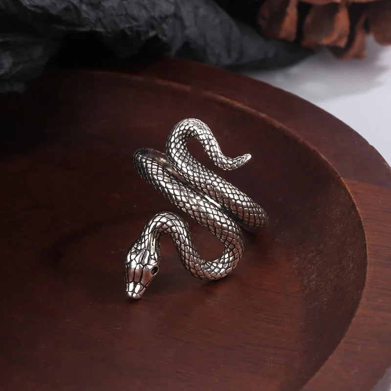 Gothic Entwined Viper Cobra Open Adjustable Ring Women's Fashion Alternative Casual Jewelry