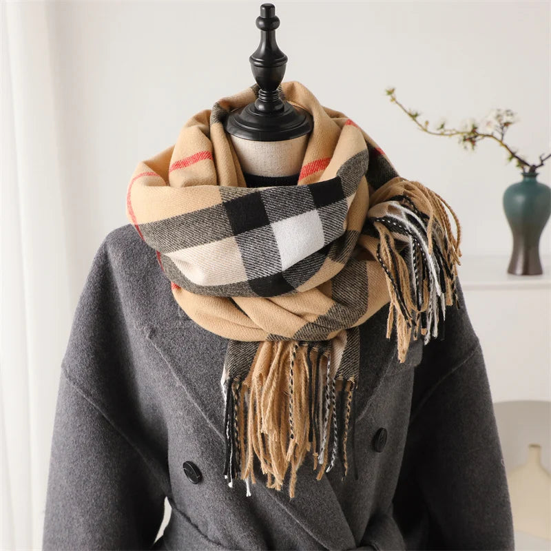 Luxury brand Winter Plaid Cashmere Like Blanket Scarf