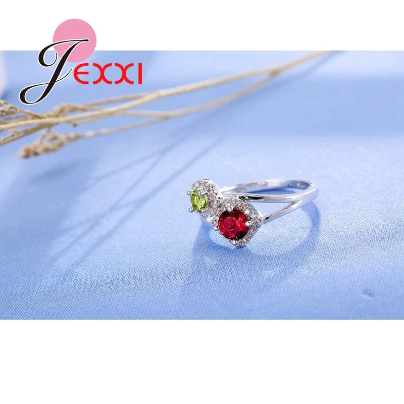 925 Sterling Silver Jewelry Round Cubic Zircon Crystal Wedding Bands Finger Ring Women