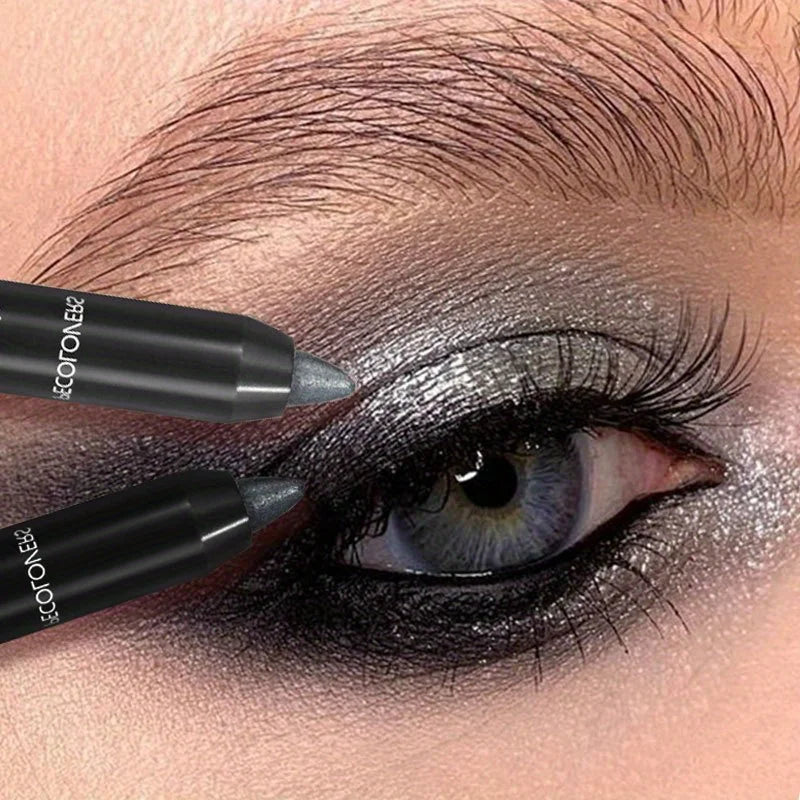 Pearlescent Eyeshadow Pencil Stick Highlight Stick, Black & Grey Shimmer Eye Shadow Pen with Eyeliner
