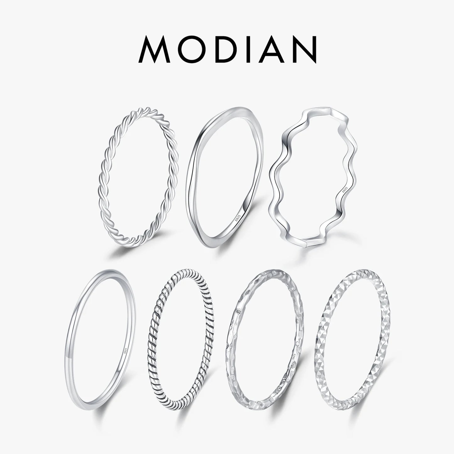 925 Sterling Silver Simple Fashion Stackable Ring Classic Wave Geometric Exquisite Finger Rings
