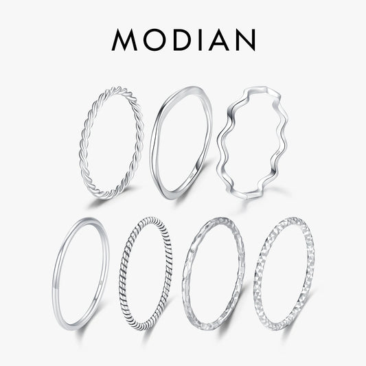 925 Sterling Silver Simple Fashion Stackable Ring Classic Wave Geometric Exquisite Finger Rings