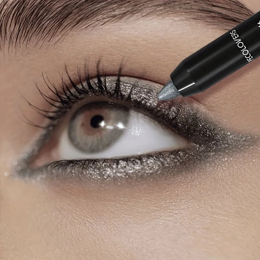 Pearlescent Eyeshadow Pencil Stick Highlight Stick, Black & Grey Shimmer Eye Shadow Pen with Eyeliner