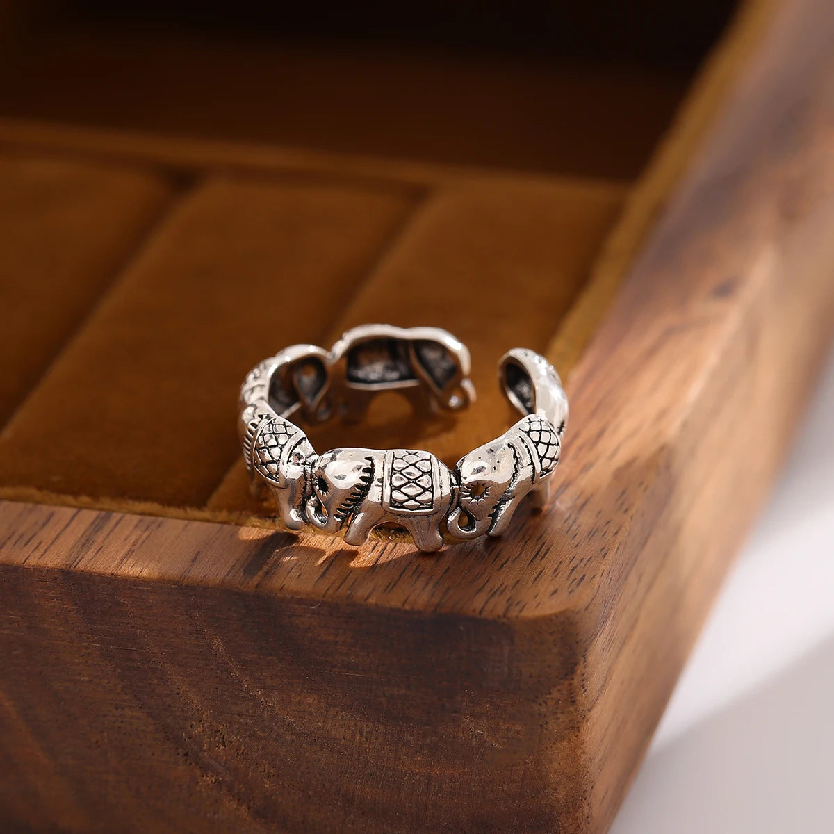 New Minimalist Retro Thai Silver Animal 925 Sterling Silver Jewelry Personality Elephant Group