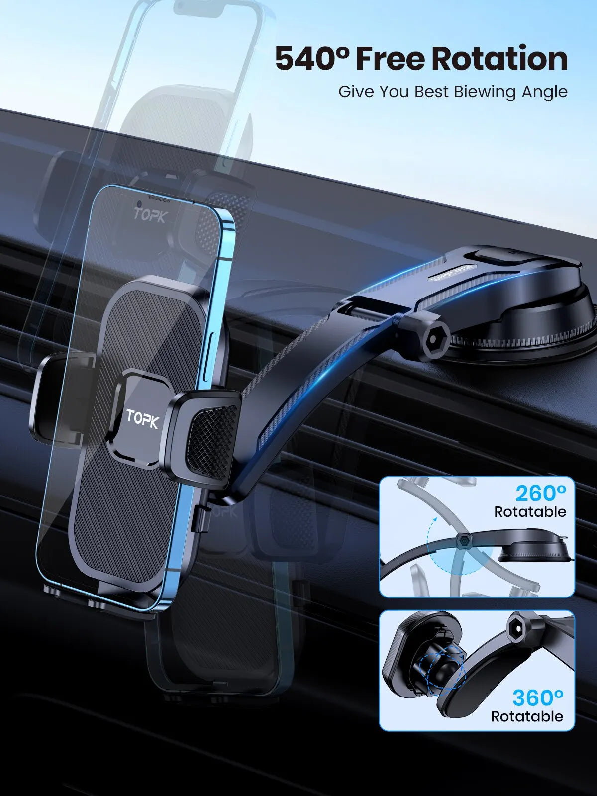 Car Phone Holder Gravity Stand for iPhone, Xiaomi, Samsung