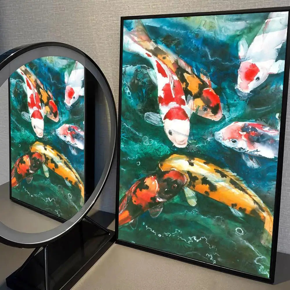 1pc Modern Golden Lotus Koi Fish Poster