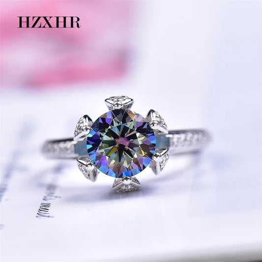 Classic 925 Sterling Silver 2 Carat Pass Diamond Tester Brilliant Cut Colored Moissanite