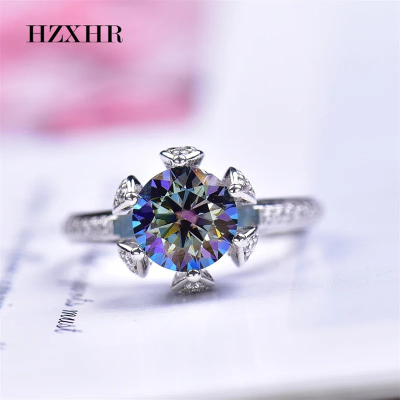 Classic 925 Sterling Silver 2 Carat Pass Diamond Tester Brilliant Cut Colored Moissanite