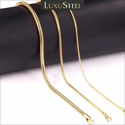 Round Snake Chain Necklace For Women Men Golden Stainless Steel Herringbone