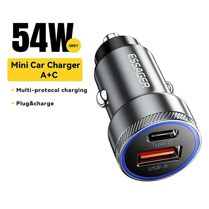 2 Ports USB C Car Charger Mini 54W Fast Charging