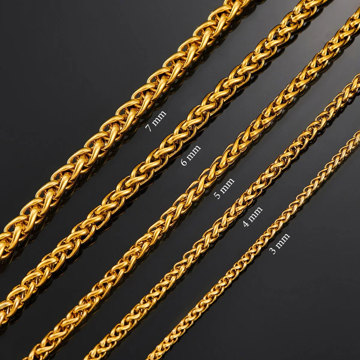 Gold Color Wheat Braided Stainless Steel Necklace Link Classic Curb Chain for Men Women Jewelry