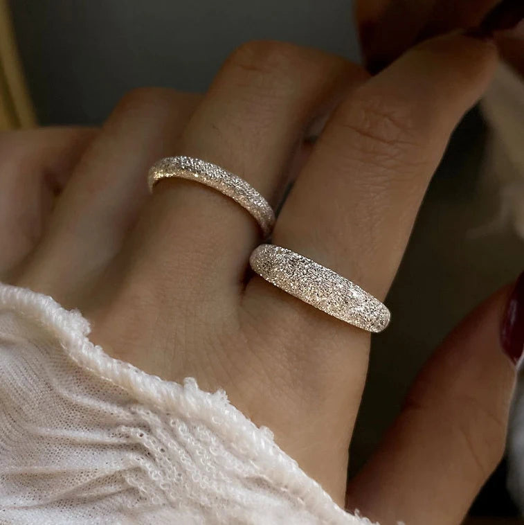 925 Sterling Silver BlingBling with Flashing Matte Adjustable Ring for Women Classic Geometric Fine Jewelry