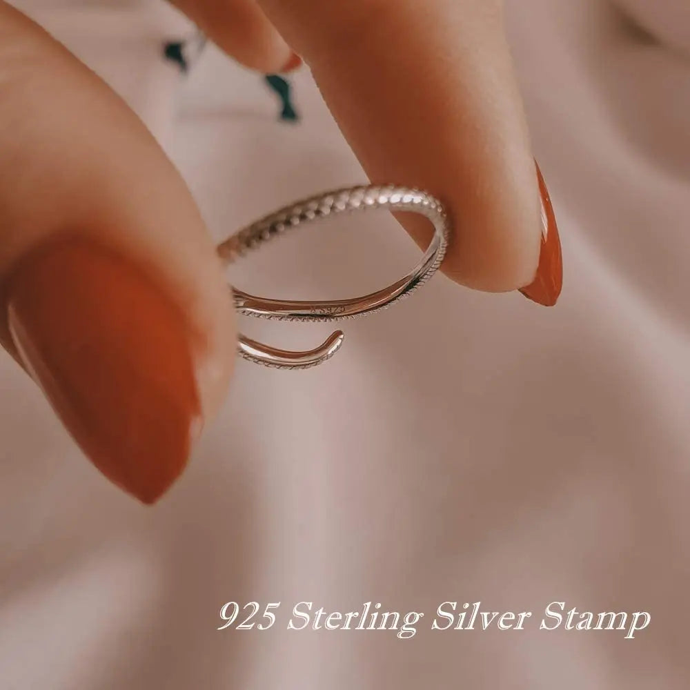 925 Sterling Silver Platinum Plated Adjustable Ring, Green Zircon Retro Textures Snake Ring